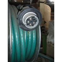Cable reel with cable and plug